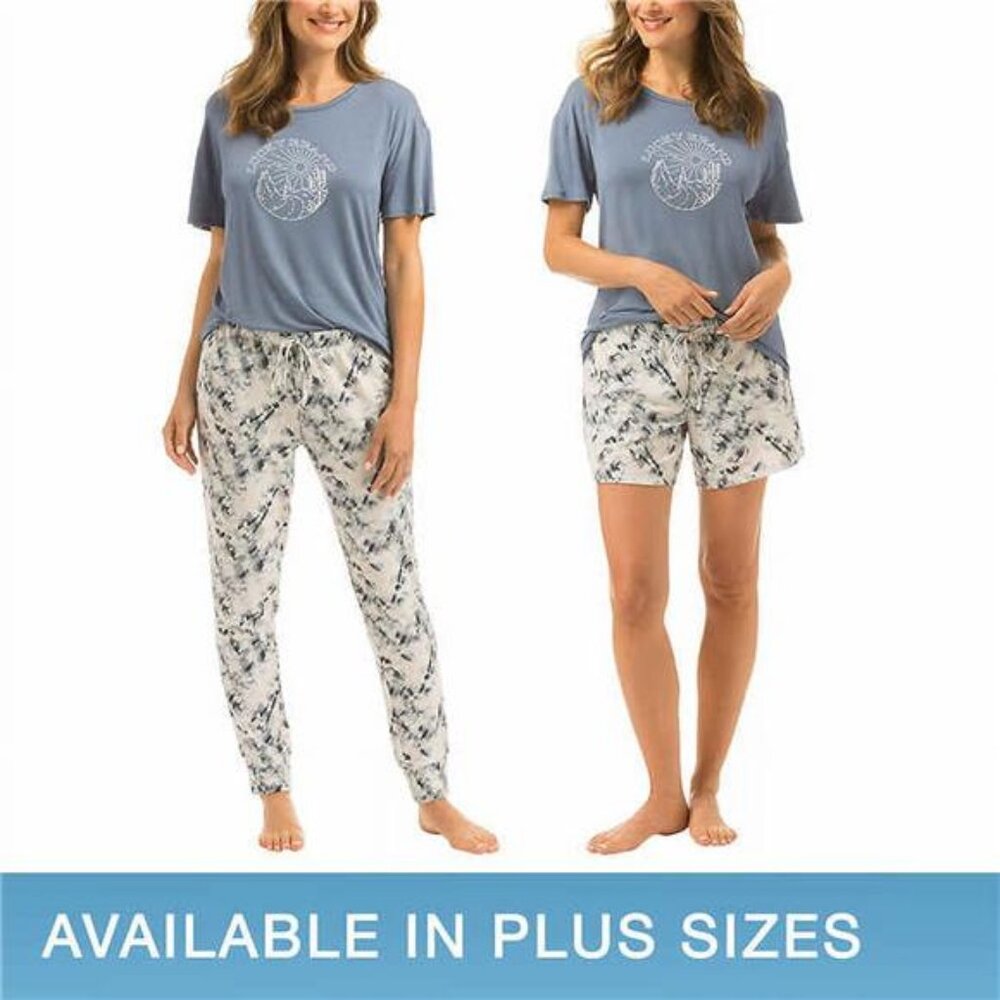 Lucky Brand Women's 3 Piece Pajama Set, Tee, Short (Blue Tie Dye, Medium) - Picture 1 of 3